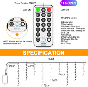 65 FT 640 LED Christmas Lights Outdoor Decorations Clear Wire String Lights Plug in 120 Drops Memory Timer Curtain Fairy Lights Waterproof for Holiday Wedding Party-Red and Blue