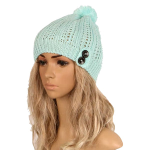 2024 Beanie Hat Women Crochet Knit Cap Ball Winter Skullies Beanies Warm Ball Caps Female Knitted Stylish Button Hats for Ladies