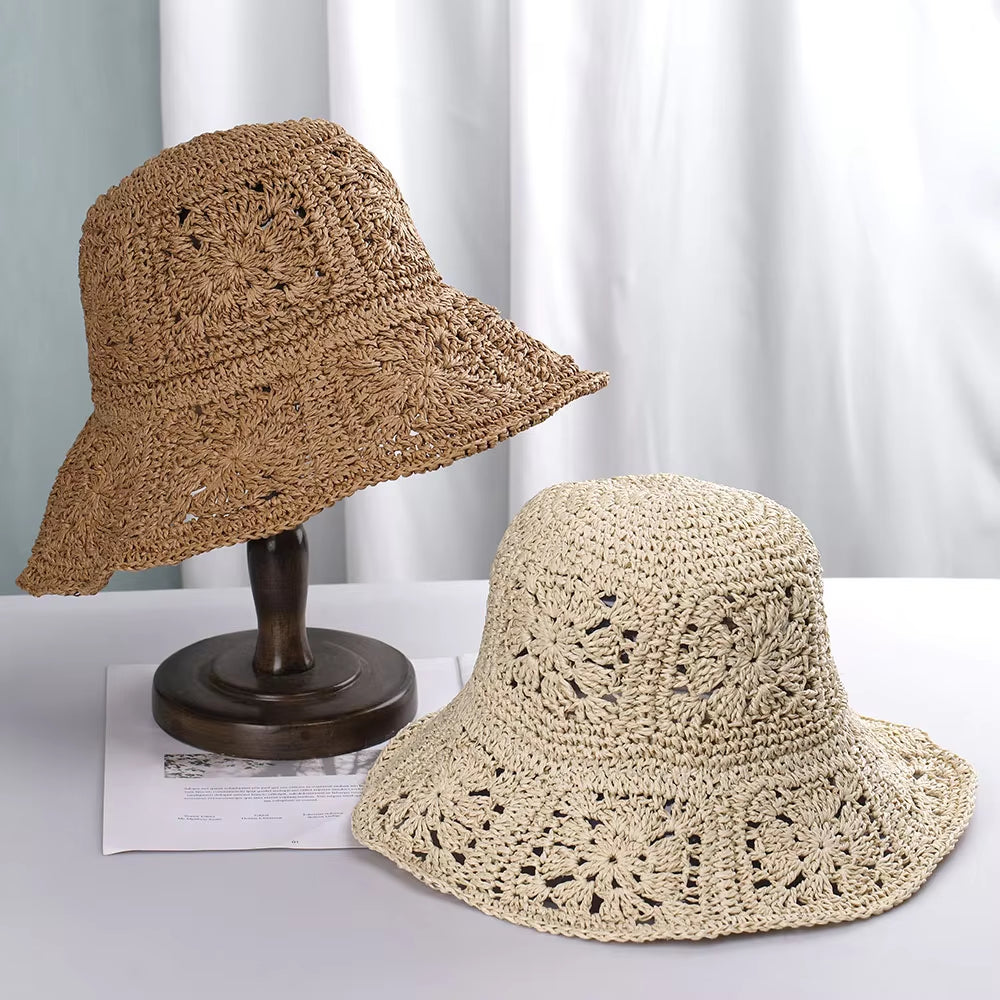 Womens Straw Hats Crochet Hat Bucket Hat UV Protection Sun Visor Beach Hats Women Visors Foldable Female Women Summer Sun Hat