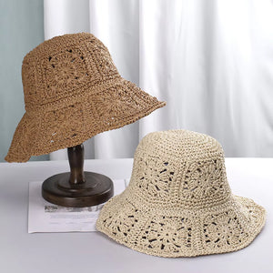 Womens Straw Hats Crochet Hat Bucket Hat UV Protection Sun Visor Beach Hats Women Visors Foldable Female Women Summer Sun Hat