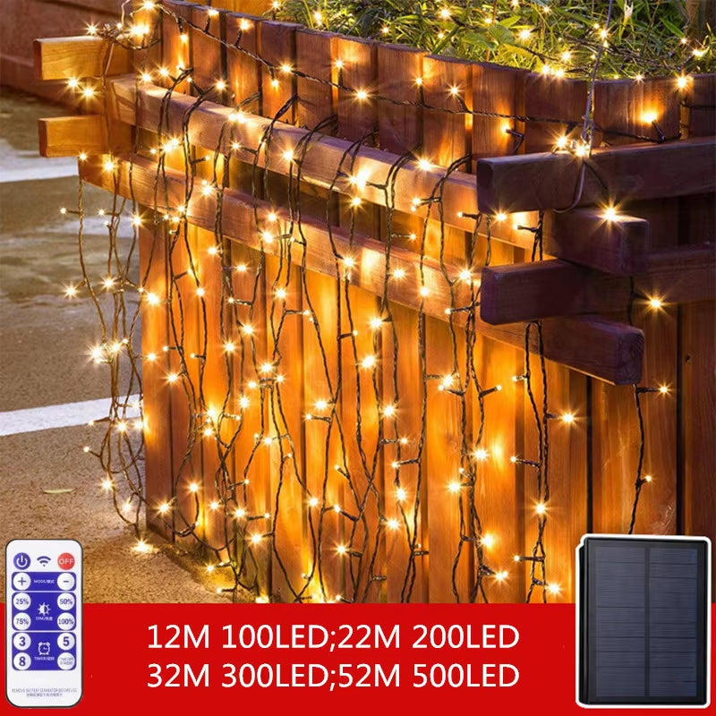 52M 500 LED Solar String Lights Outdoor Waterproof Fairy Garland Festoon Christmas Tree Decoration Garden Solar Street Light