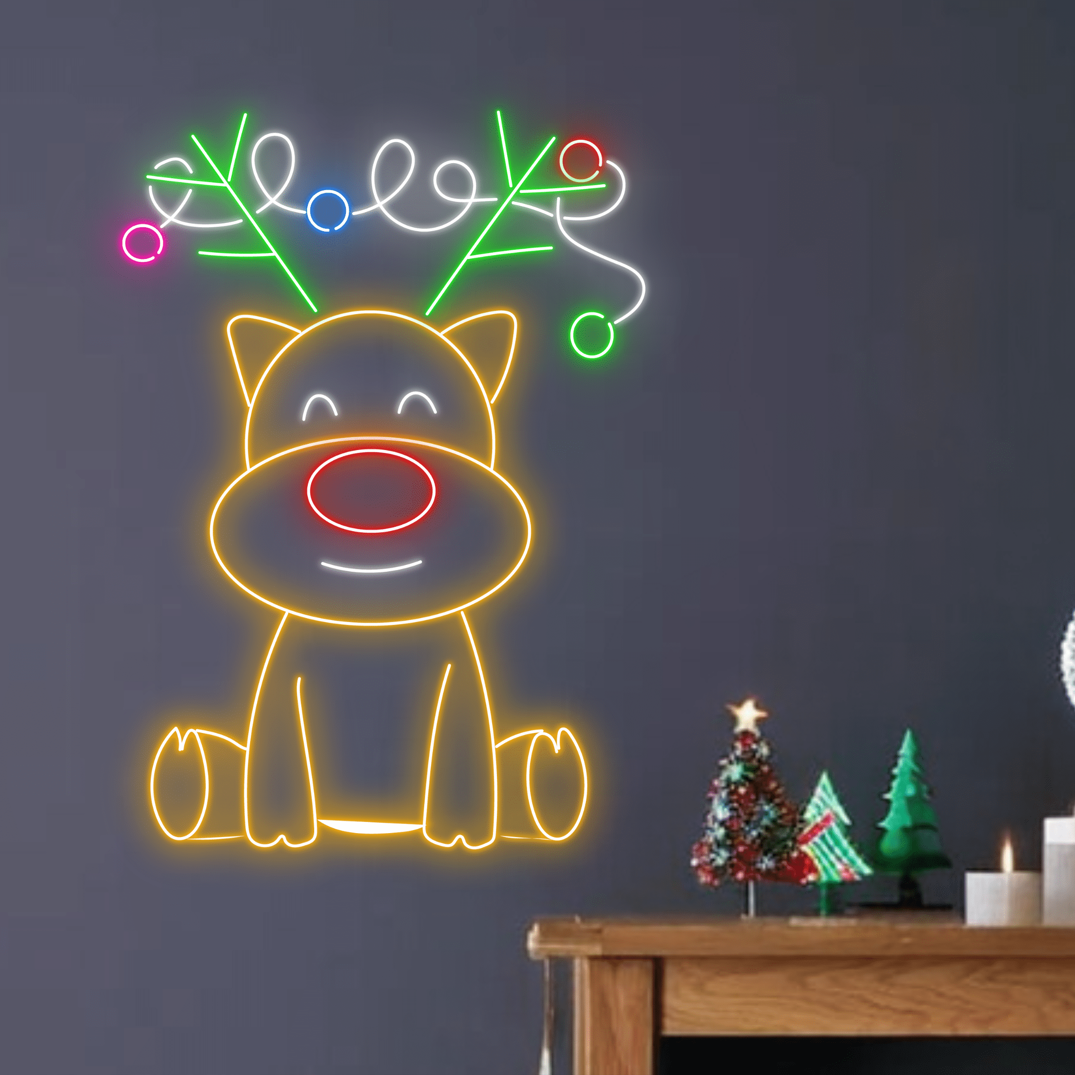 Reindeer Christmas Neon Sign, Christmas Lights Decoration