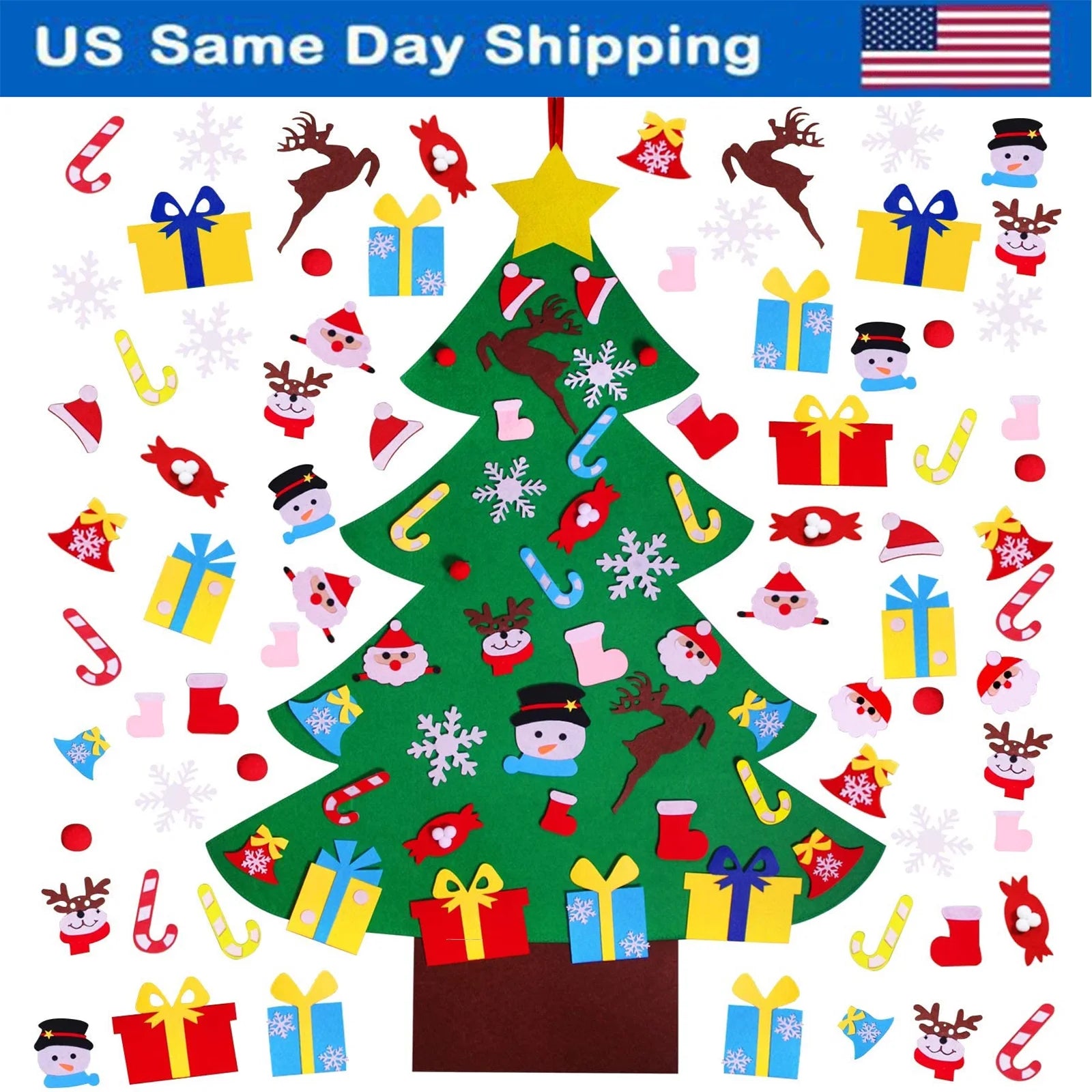 4FT DIY Felt Christmas Tree Set with 36Pcs Ornaments - Wall Hanging Decoration for Kids Toddlers Gift for Festive Party Supplies