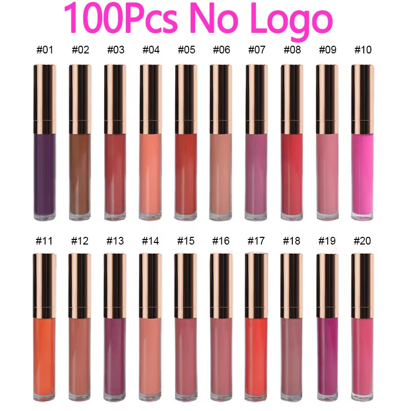 50Pcs 30 Colors Waterproof Matte Liquid Lipstick Lip Tint Matte Lip Gloss Cosmetic Lipstick Long Lasting Lipgloss Custom Logo