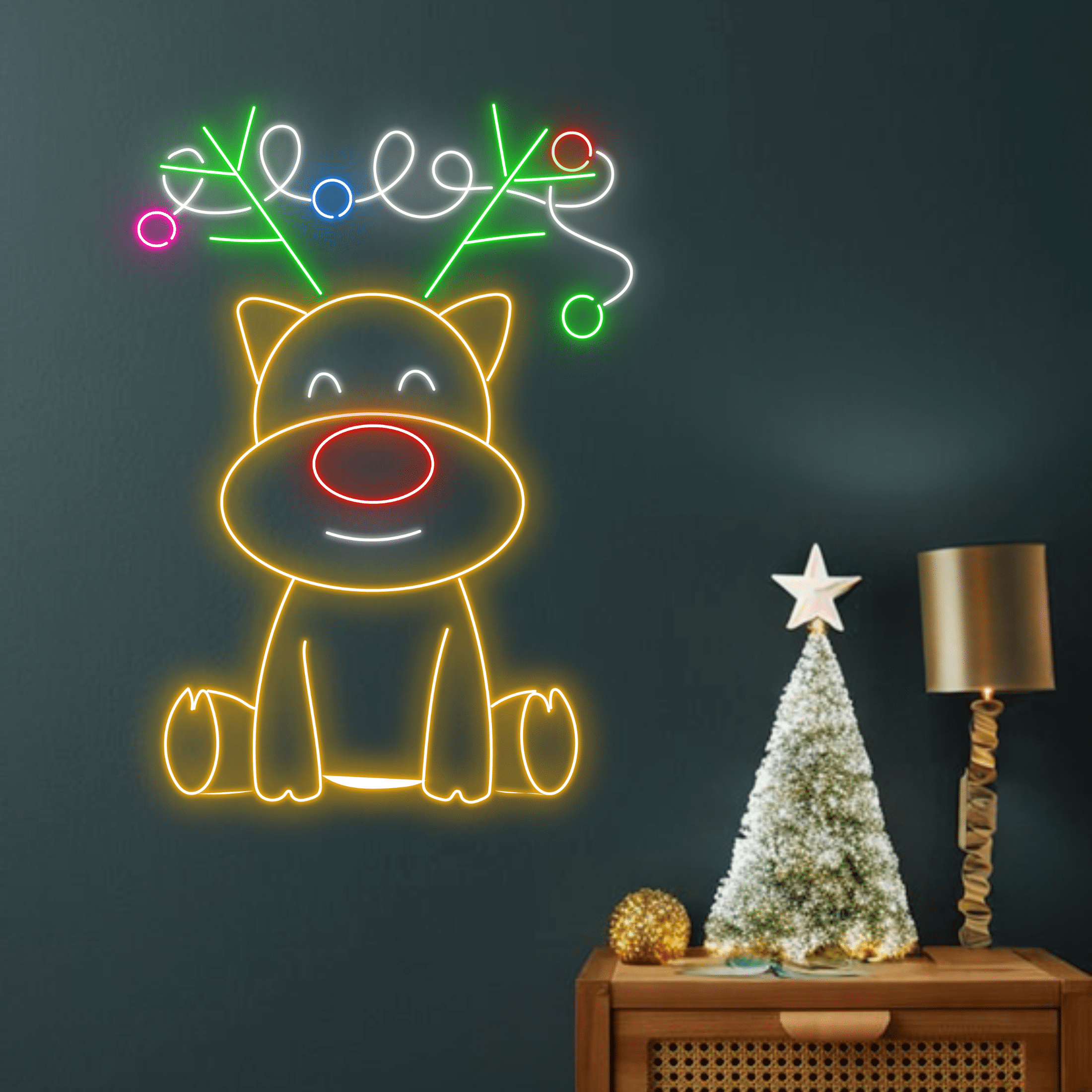 Reindeer Christmas Neon Sign, Christmas Lights Decoration