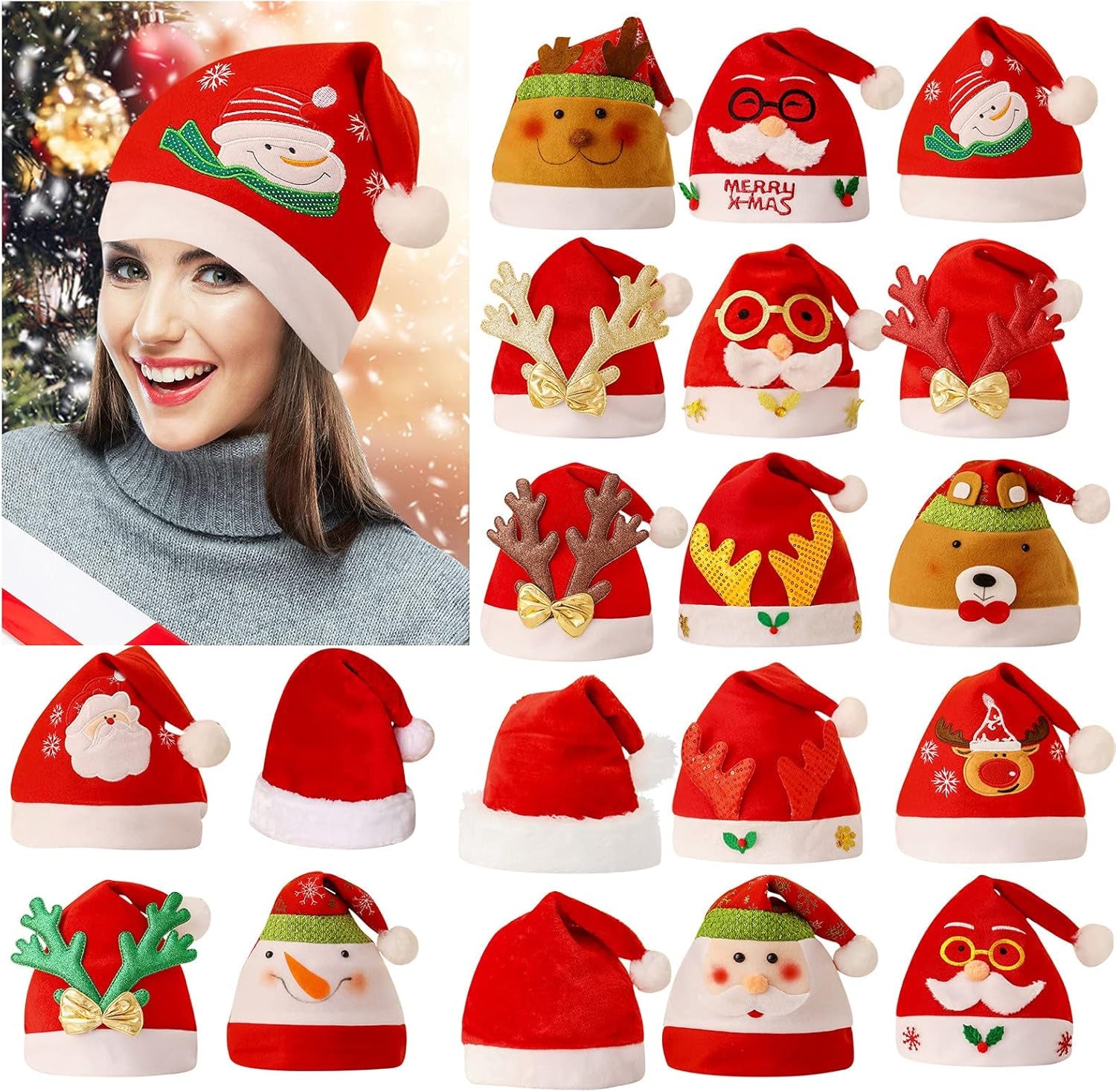 Christmas Hat for Adult, Women Men Cute Santa Hat Holiday Xmas Hats for Christmas Costume New Year Festive Party