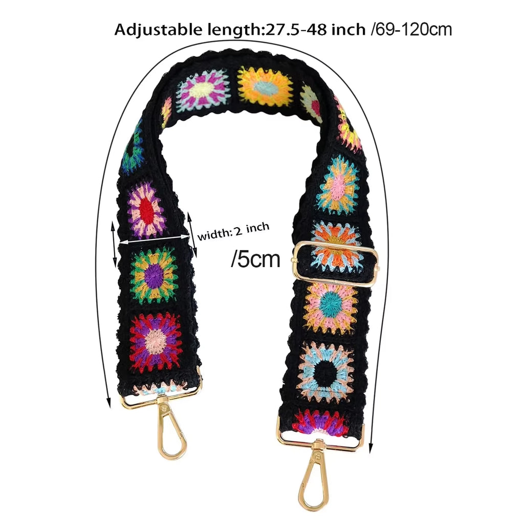 Fashion Crochet Flower Bag Strap Wide Adjustable Shoulder Bag Strap DIY Knitted Bag Accessories Ethnic Embroidery Purse Strap