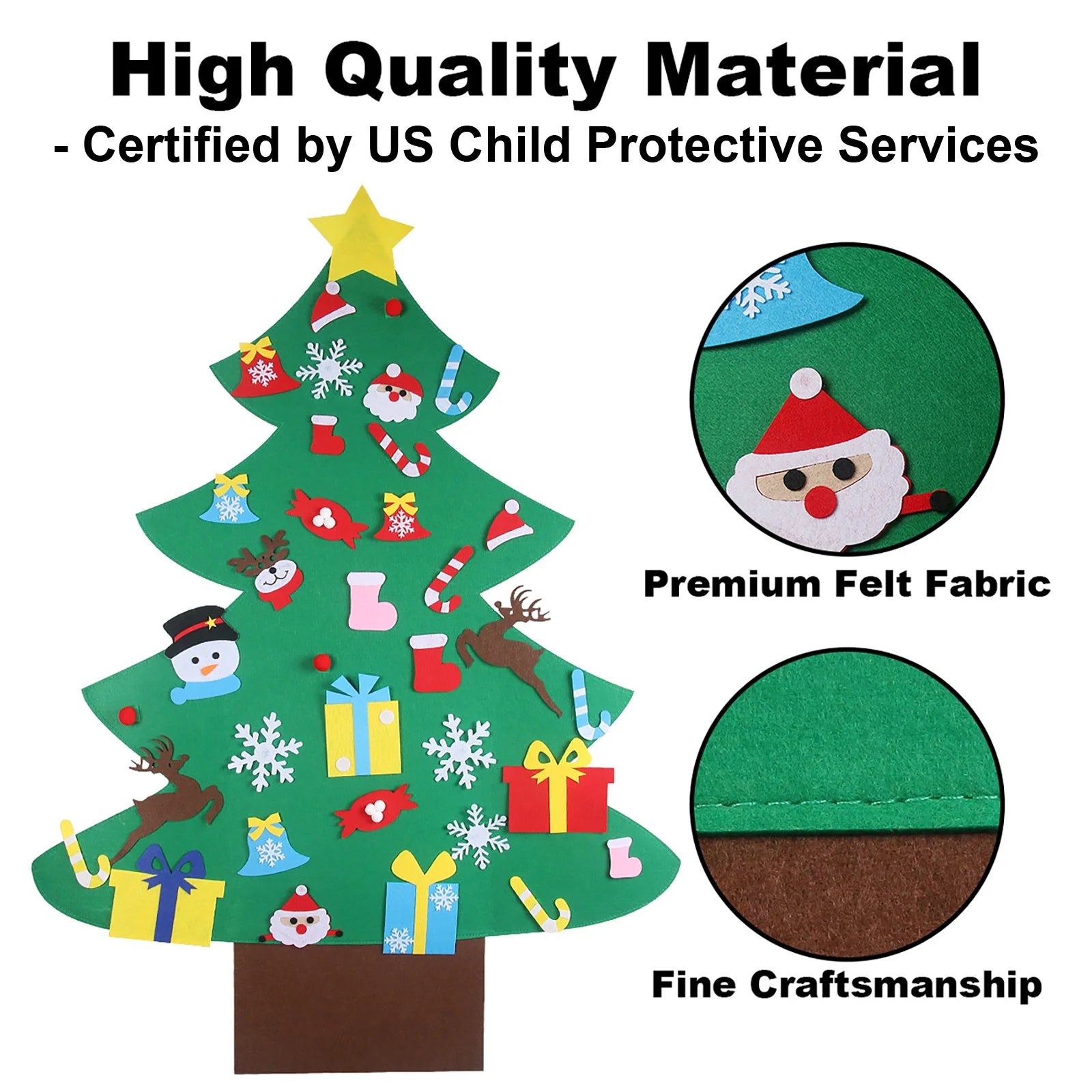 4FT DIY Felt Christmas Tree Set with 36Pcs Ornaments - Wall Hanging Decoration for Kids Toddlers Gift for Festive Party Supplies