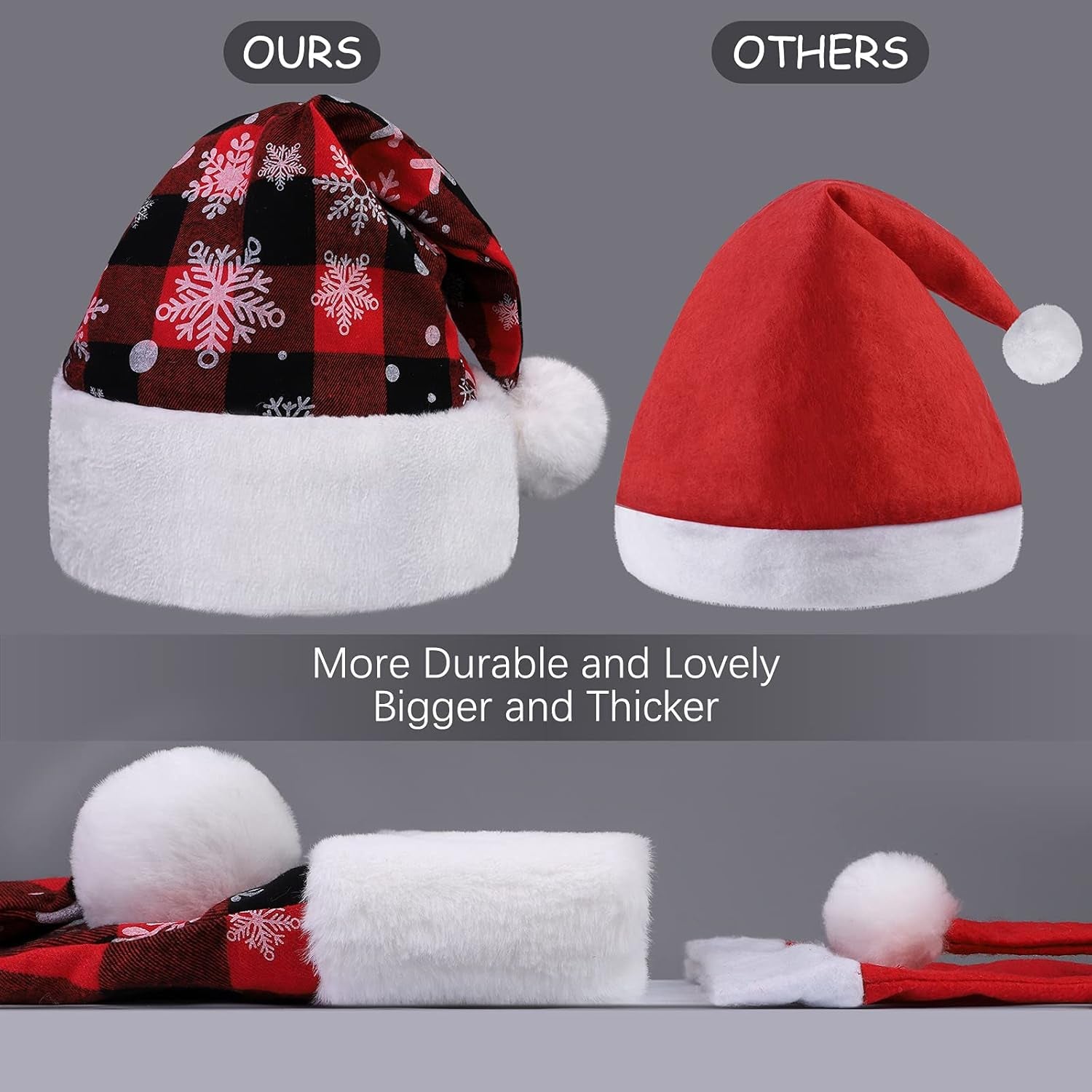 4 Pack Christmas Plaid Hats Snowflake Santa Hat Bulk Funny Christmas Hats for Adults Christmas Party Favors Hats