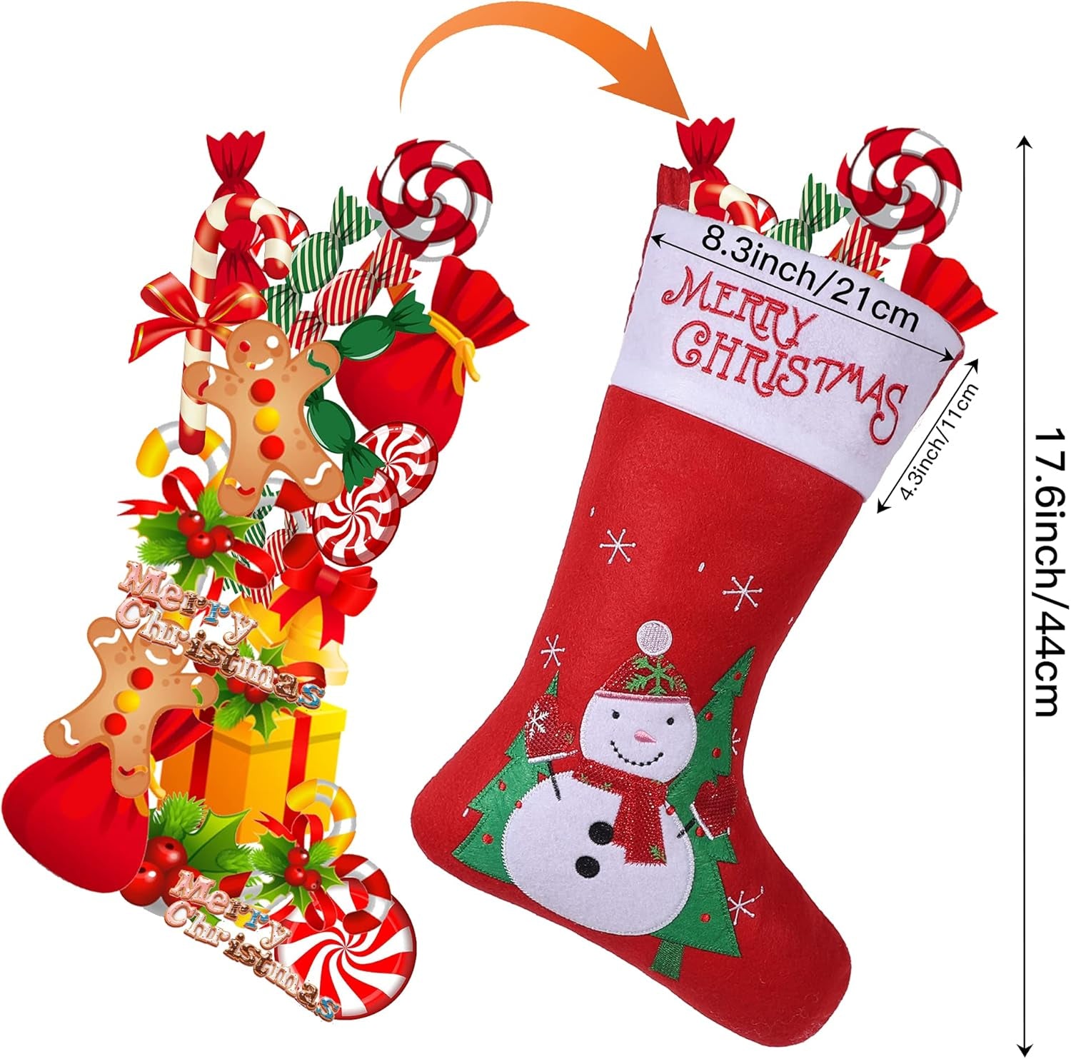 4 Pack Christmas Stockings, Large Xmas Fireplace Hanging Stockings with Santa Snowman Reindeer, for Kids Gift Family Holiday Christmas Party Decorations Tree Decoration