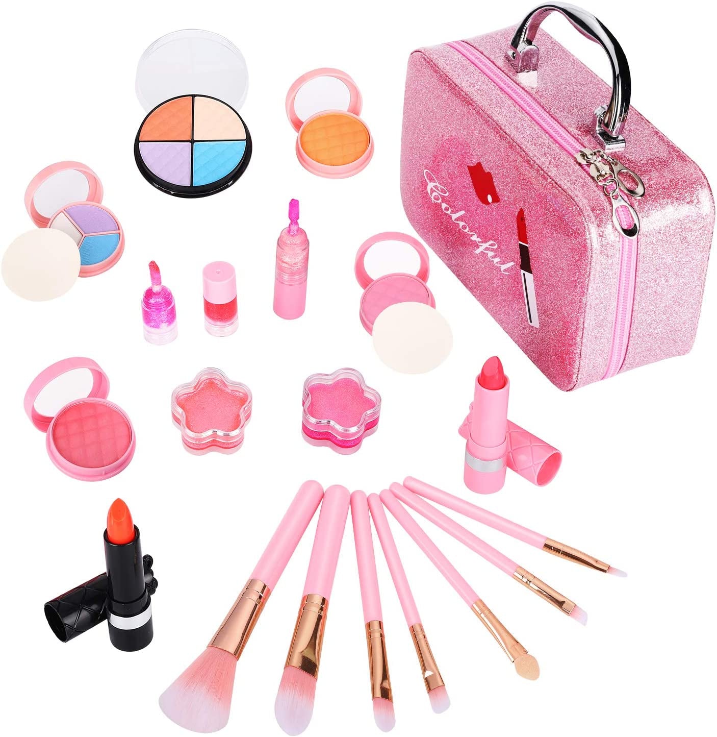 21Pcs Makeup for Girls Kids Makeup Kit Girl Real Pretend Play Makeup Toy for Toddler Washable Makeup Set for Girl Play Game Halloween Christmas Birthday Party