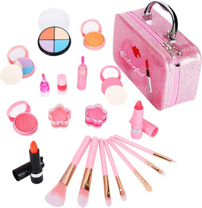 21Pcs Makeup for Girls Kids Makeup Kit Girl Real Pretend Play Makeup Toy for Toddler Washable Makeup Set for Girl Play Game Halloween Christmas Birthday Party