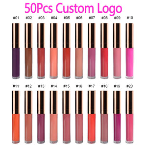 50Pcs 30 Colors Waterproof Matte Liquid Lipstick Lip Tint Matte Lip Gloss Cosmetic Lipstick Long Lasting Lipgloss Custom Logo