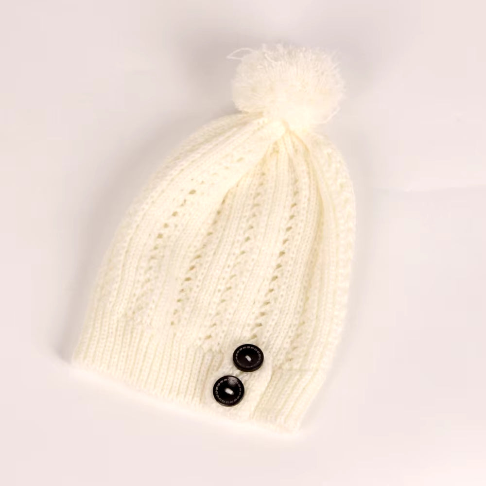 2024 Beanie Hat Women Crochet Knit Cap Ball Winter Skullies Beanies Warm Ball Caps Female Knitted Stylish Button Hats for Ladies