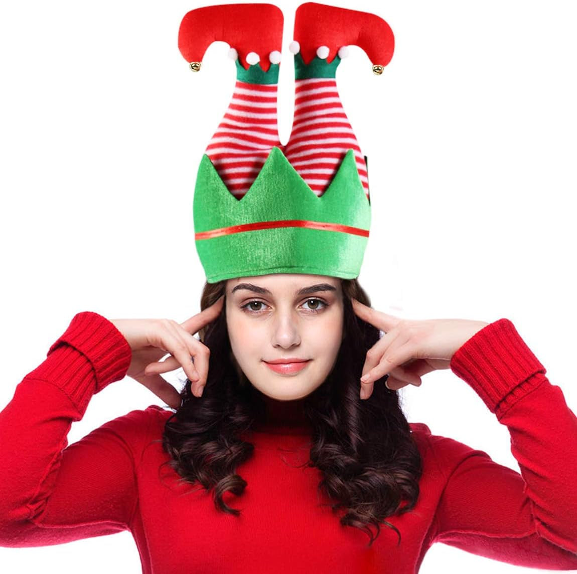 Christmas Elf Hat, Adults Novelty Santa Hats, Santa Pants Hat Crazy Hats Xmas Accessories (Red Stripe)