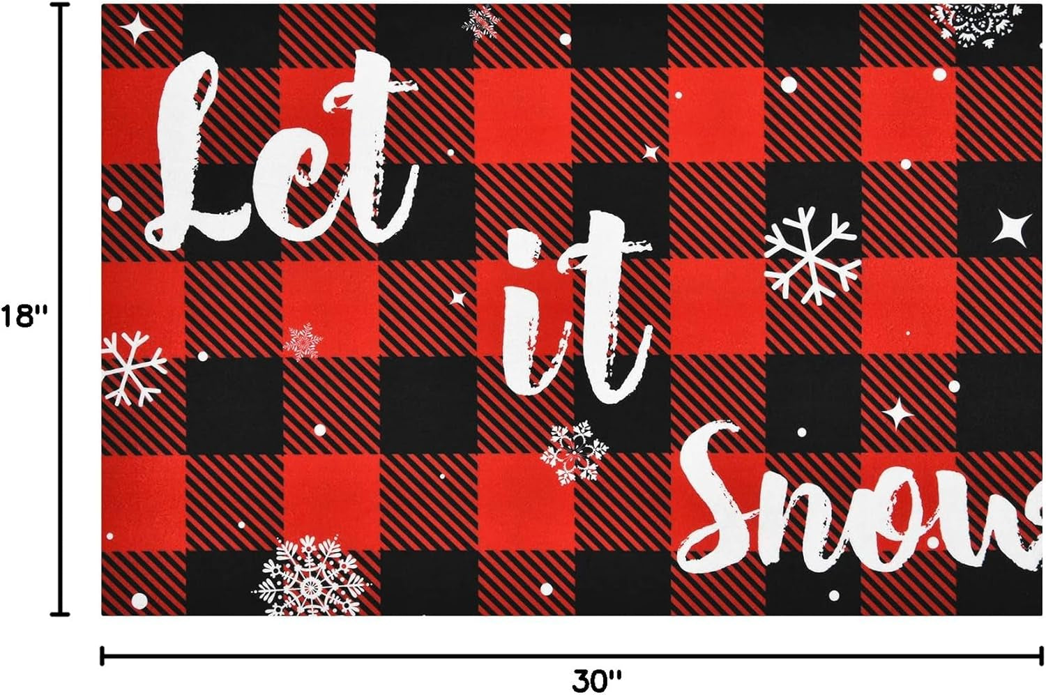 Christmas Buffalo Plaid Rug, Let It Snow Christmas Doormat with Non Slip Backing, Christmas Mats for Outdoor Front Door, Soft Indoor Rug for Bedroom Living Room Kitchen, 18 X 30 Inch