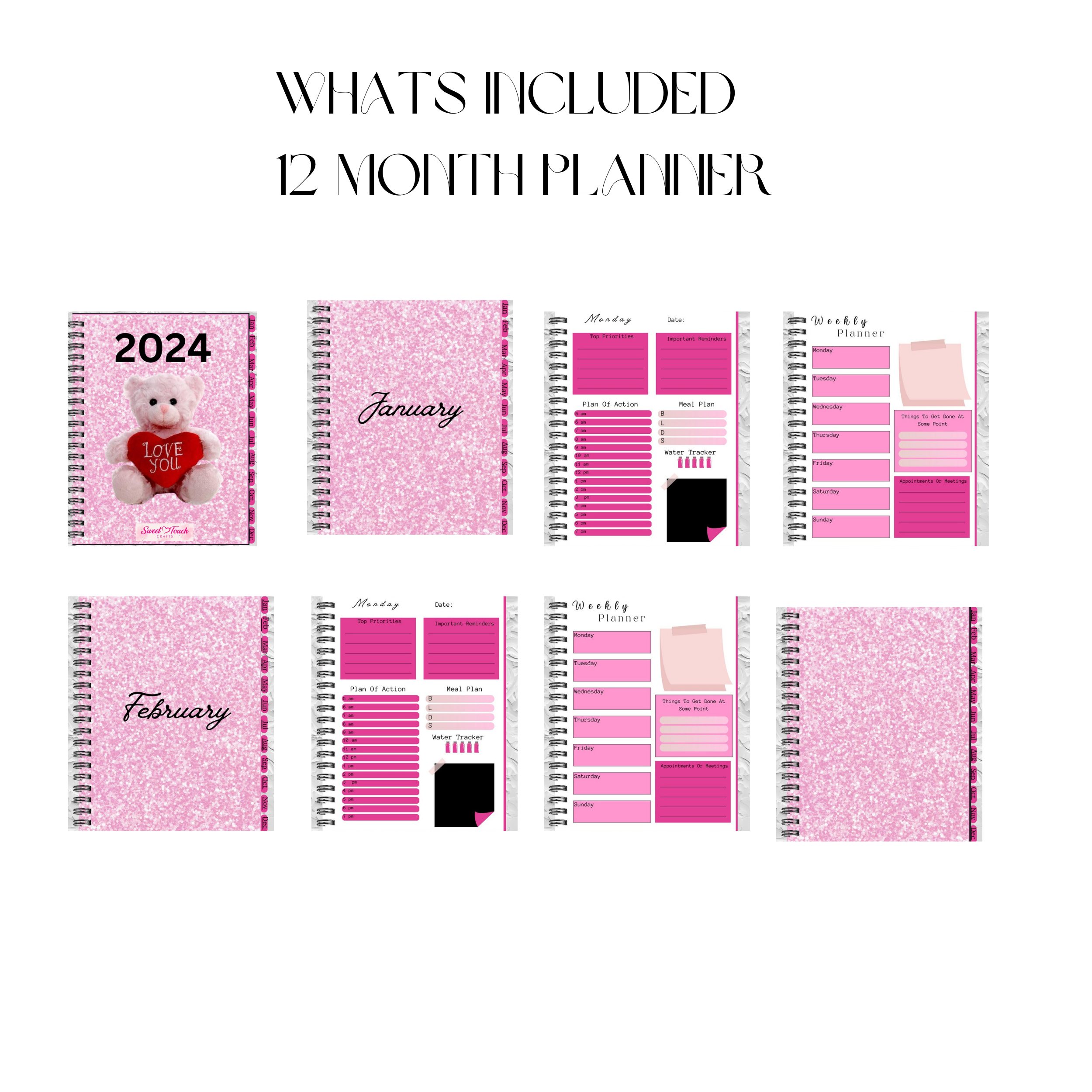 2024 Digital - Pink Teddy Bear Digital Planner