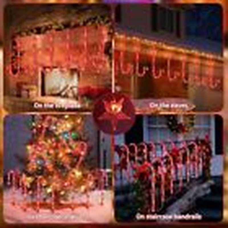 160 Red LED Christmas Lights, Solar Christmas Candy Cane Pathway 20 Pack Solar