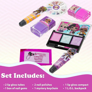 L.O.L Surprise!  Backpack Beauty Cosmetic Make-Up Set, Pretend Play Toy and Gift for Girls Ages 5+, 11 CT