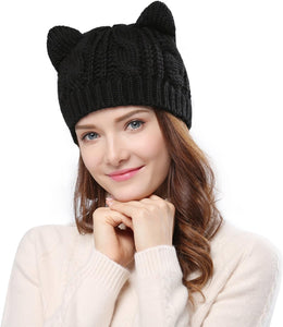 Women'S Hat Cat Ear Crochet Braided Knit Caps