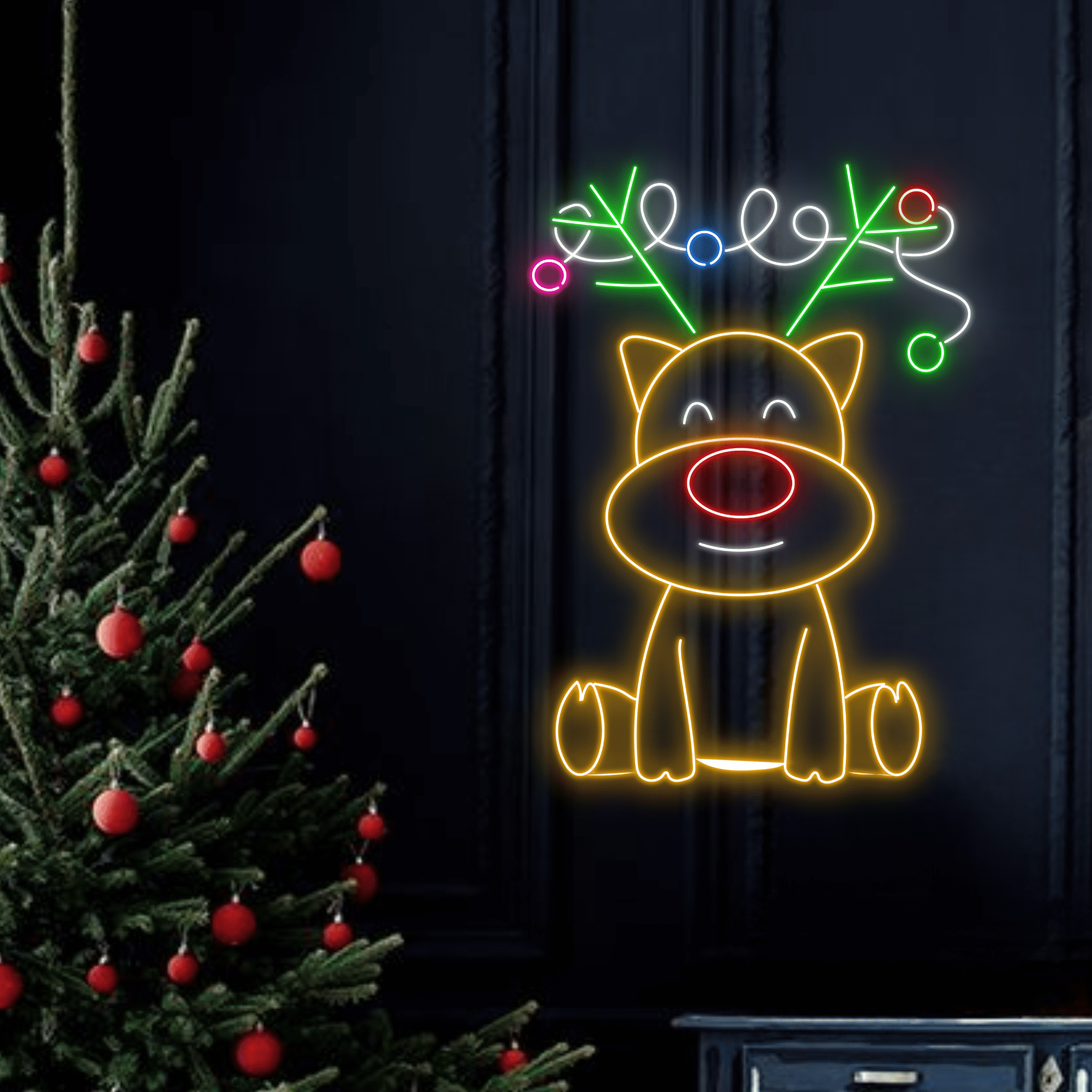 Reindeer Christmas Neon Sign, Christmas Lights Decoration