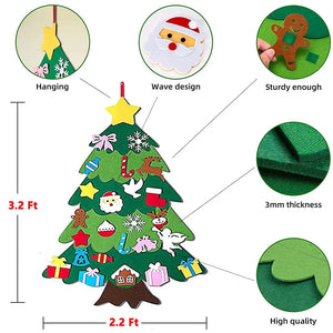 DIY Felt Christmas Tree Set Xmas Gifts for Kids, Wall Hanging Detachable Felt Christmas Tree and Mini String Light for Toddlers