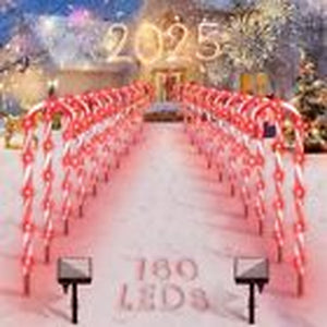 160 Red LED Christmas Lights, Solar Christmas Candy Cane Pathway 20 Pack Solar