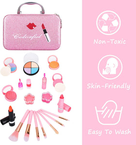 21Pcs Makeup for Girls Kids Makeup Kit Girl Real Pretend Play Makeup Toy for Toddler Washable Makeup Set for Girl Play Game Halloween Christmas Birthday Party