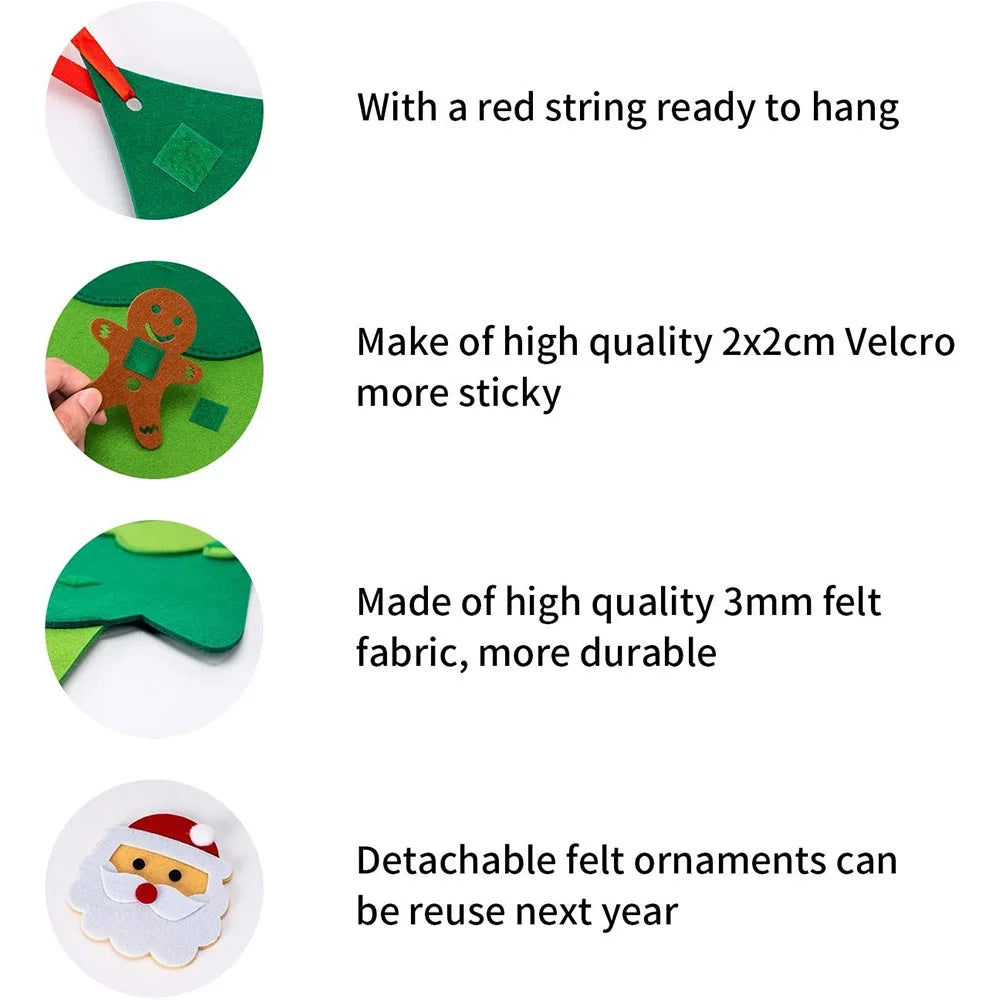 DIY Felt Christmas Tree Set Xmas Gifts for Kids, Wall Hanging Detachable Felt Christmas Tree and Mini String Light for Toddlers