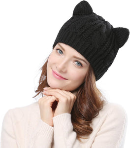 Women'S Hat Cat Ear Crochet Braided Knit Caps