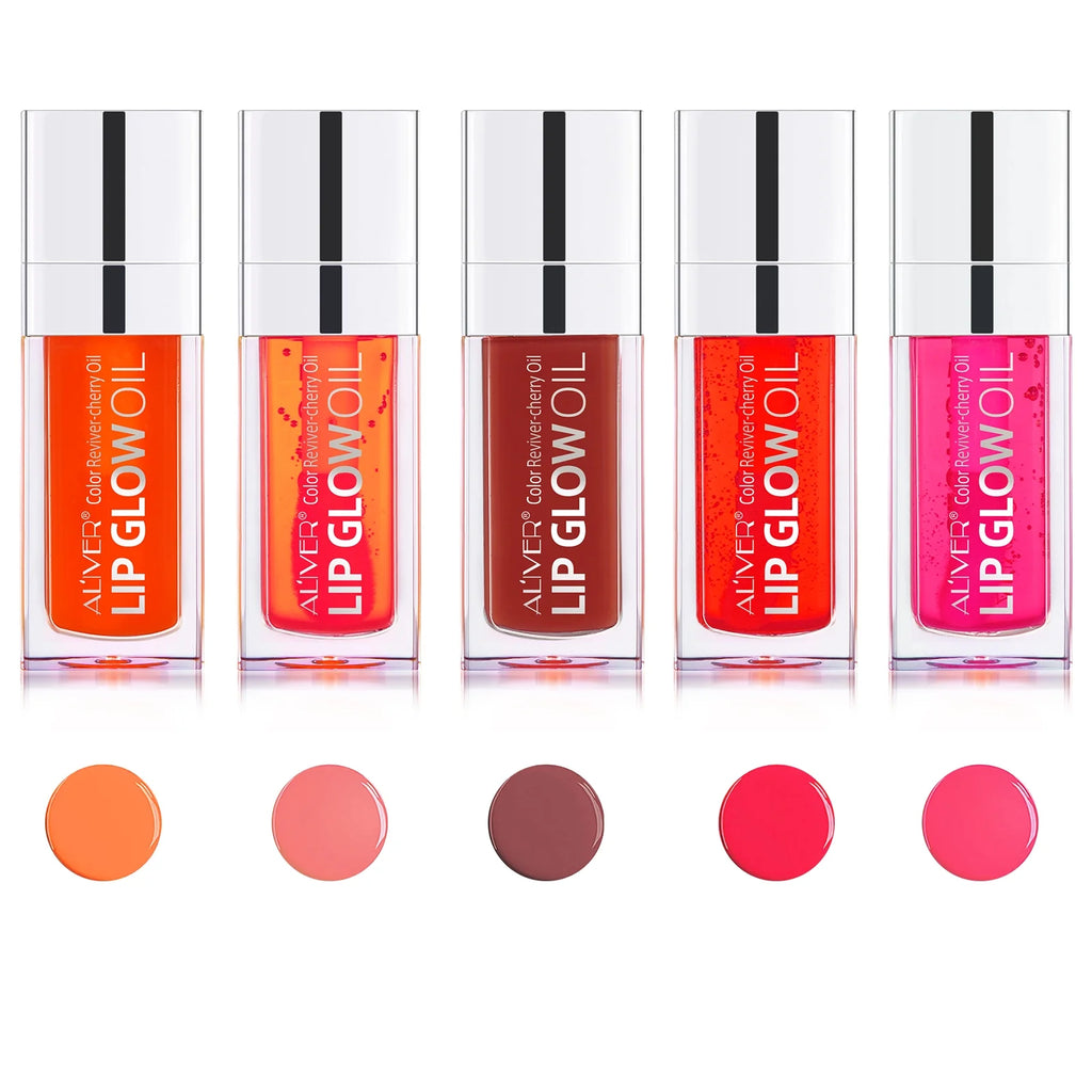 Lip Glow Oil Set, Long Lasting Hydrating Lip Gloss Tinted Lip Balm, Tinting Lip Care Oil for Dry Lip 5 Pcs