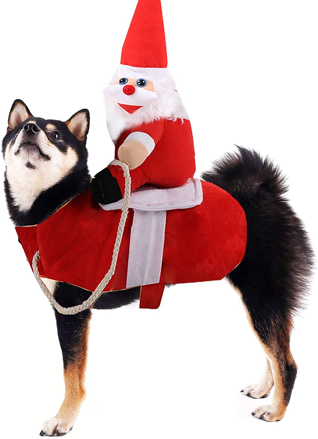 Clearance Christmas Dog Costume Funny Dog Christmas Santa Claus Costume Riding on Dog Pet Cat Christmas Holiday Outfit Pet Christmas Clothes Dressing up for Halloween Christmas Party(Large)