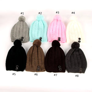 2024 Beanie Hat Women Crochet Knit Cap Ball Winter Skullies Beanies Warm Ball Caps Female Knitted Stylish Button Hats for Ladies