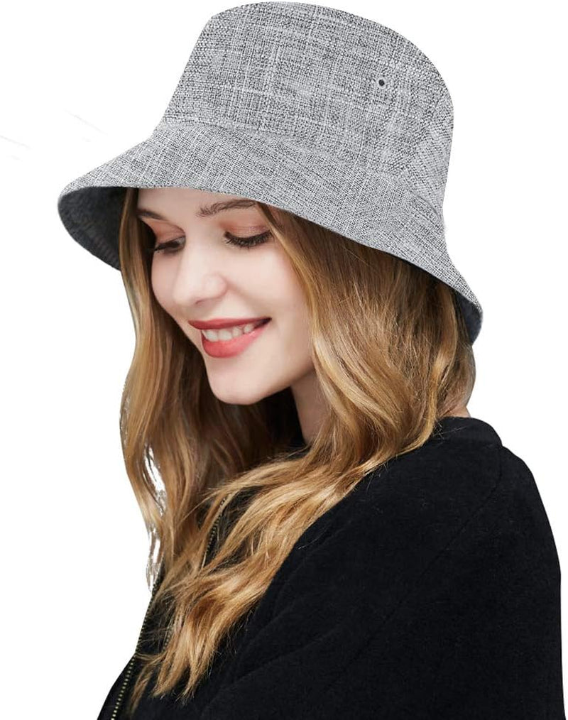 Purecolor Natural Linen Bucket Hat for Women Packable Organic Fisherman Hats Lightweight Floppy Sumer Hats