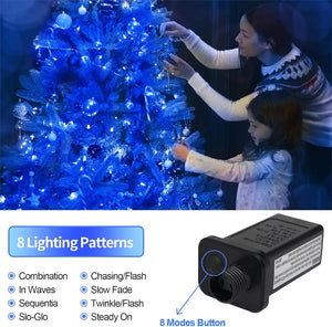 Blue Christmas Lights End to End Plug, 105FT 300 LED Christmas Tree Lights Clear Wire, 8 Modes Fairy String Lights for Halloween Christmas Bedroom Outdoor Indoor Decor (3 Sets Connectable)