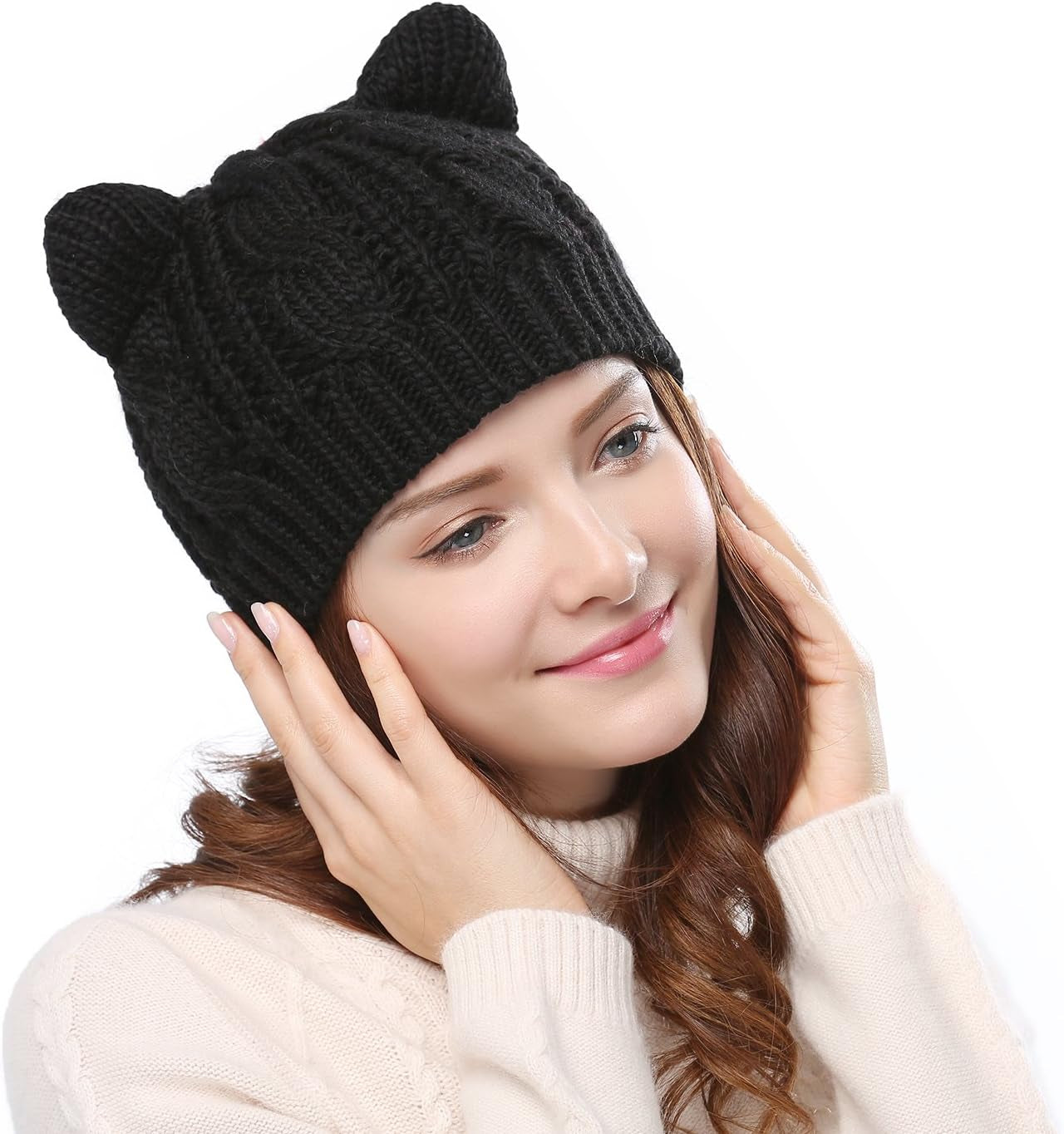 Women'S Hat Cat Ear Crochet Braided Knit Caps