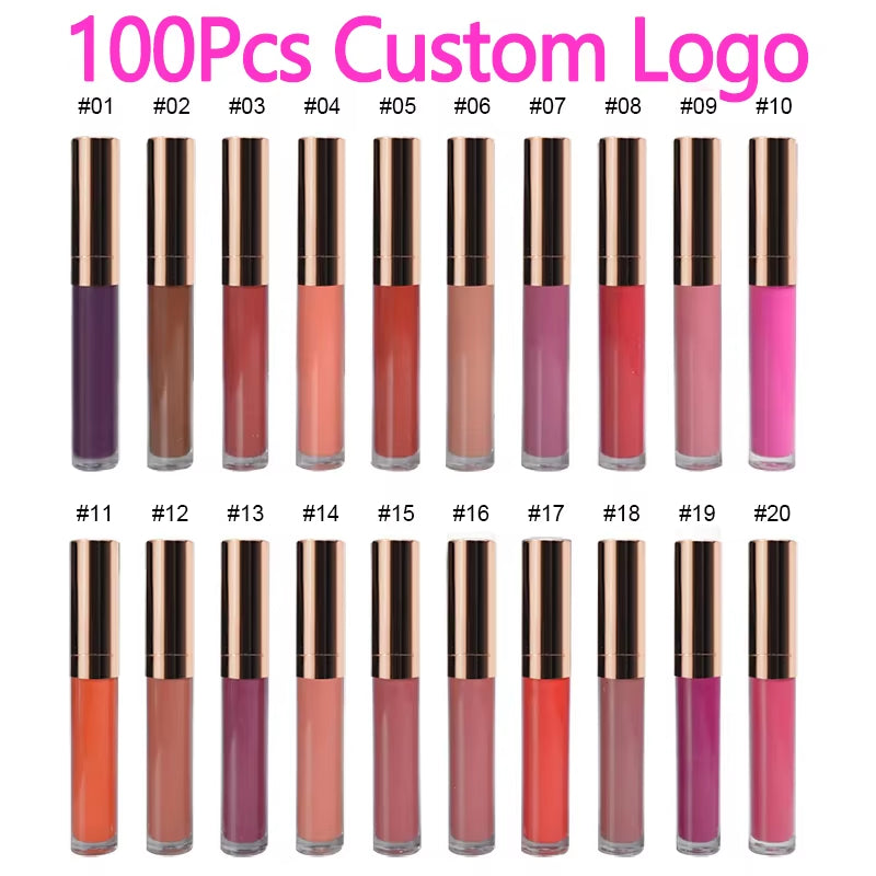 50Pcs 30 Colors Waterproof Matte Liquid Lipstick Lip Tint Matte Lip Gloss Cosmetic Lipstick Long Lasting Lipgloss Custom Logo