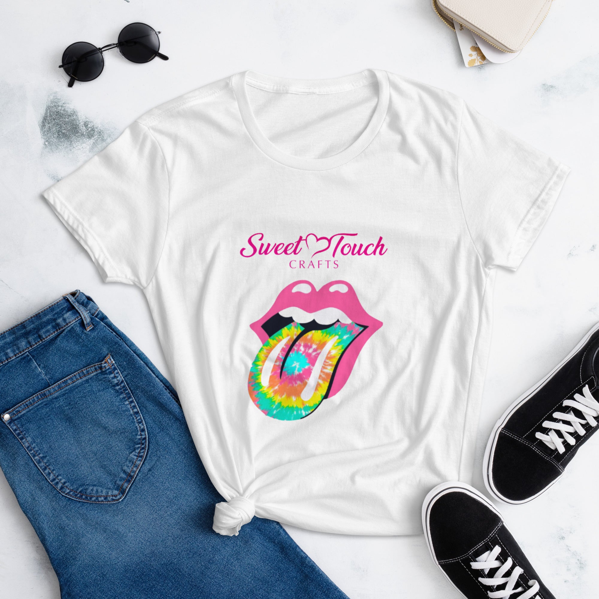 TShirt-Kiss Women's Short Sleeve-Kiss Lip Pink Design