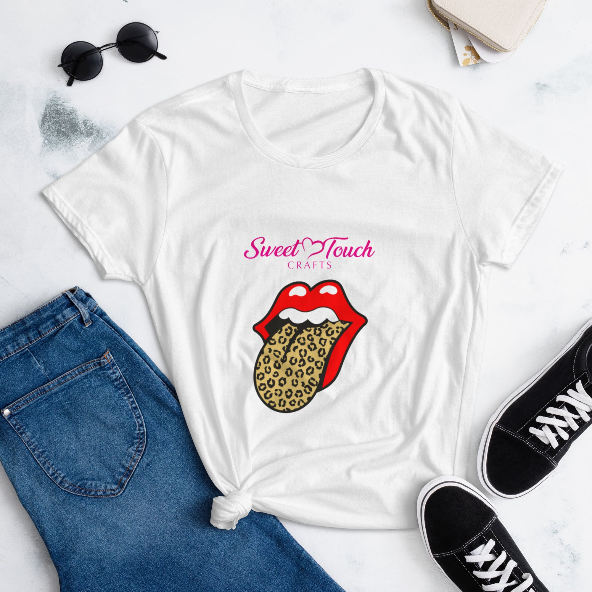 TShirt-Kiss Women's Short Sleeve-Leopard Design