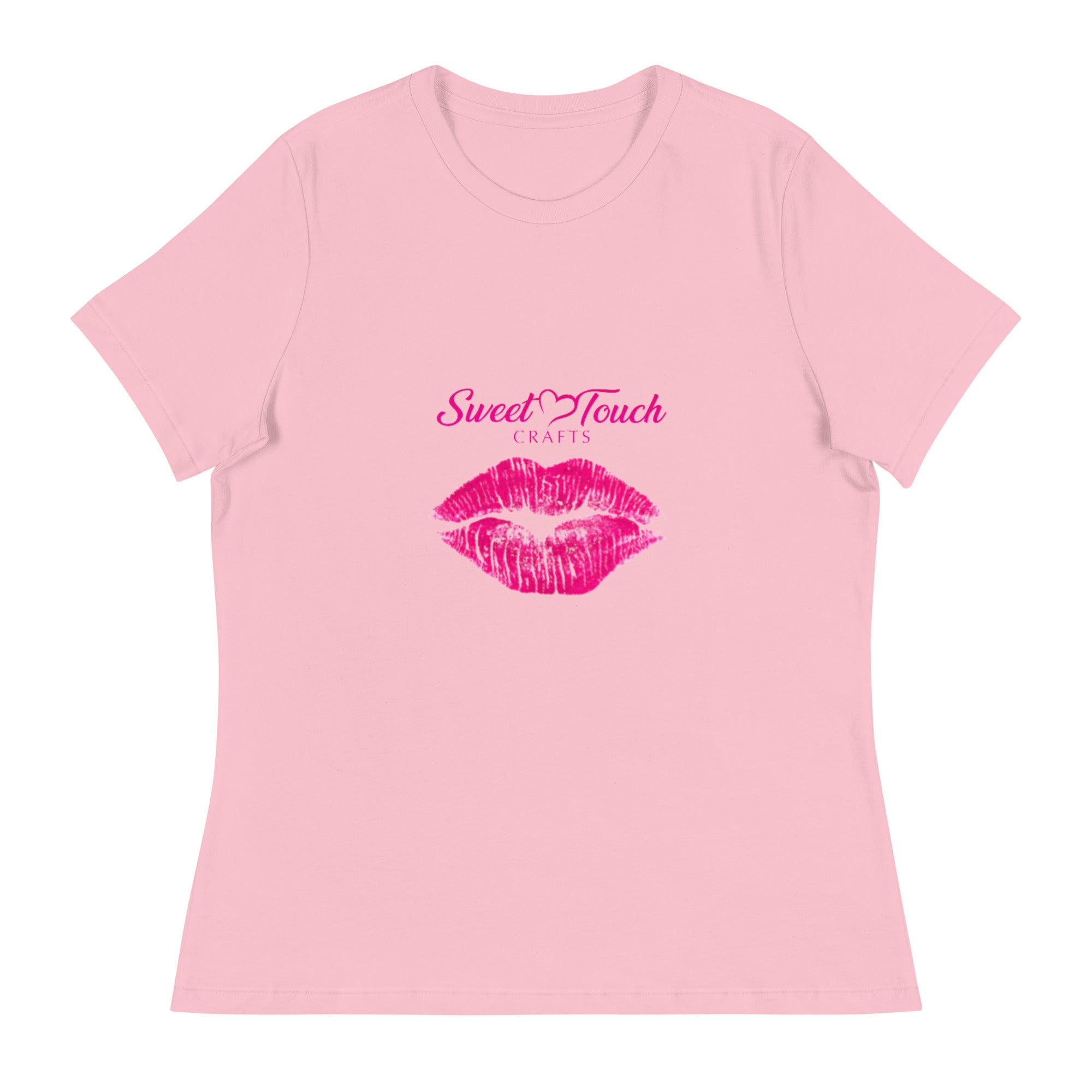 TShirt-Kiss Women's Short Sleeve-Kiss Lip Hot Pink Design #2